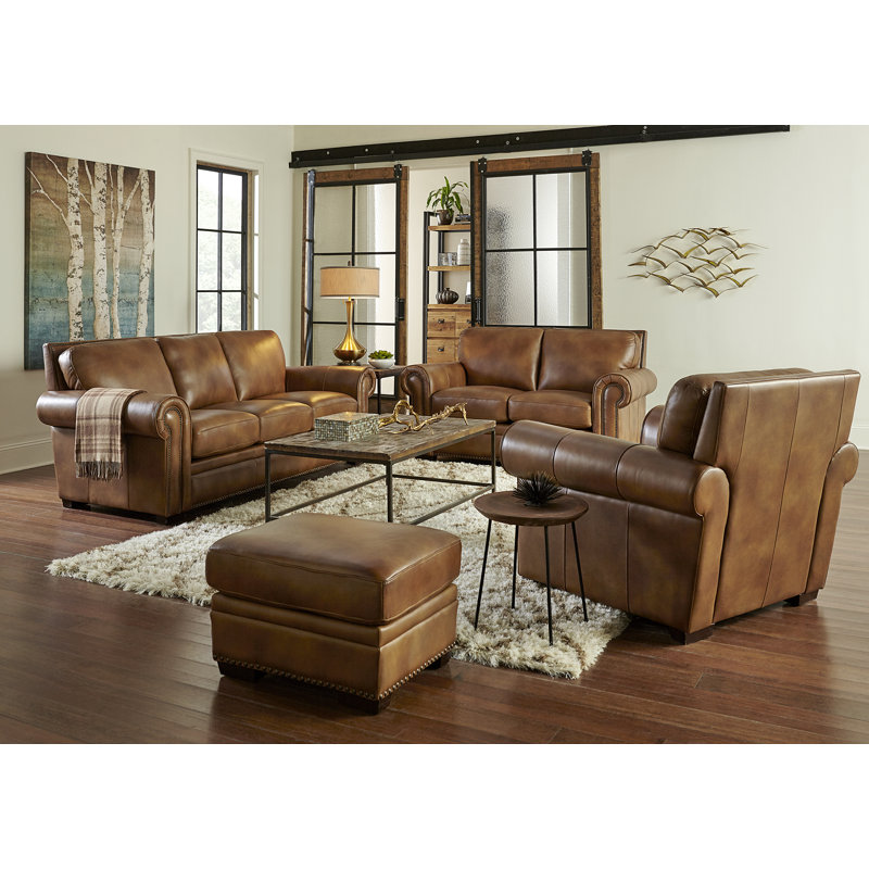 Coja Papolu Four Piece Leather Sofa, Loveseat, Chair And Ottoman Set